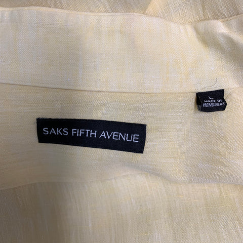 SAKS FIFTH AVENUE Size L Yellow Linen Button Up Long Sleeve Shirt