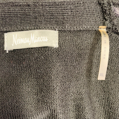 NEIMAN MARCUS Size XL Black Acrylic Wool Ruffled Open Front Cardigan