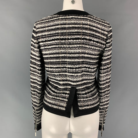 ROBERTO CAVALLI Size 6 Black & White Stripe Boucle Wool Blend Jacket