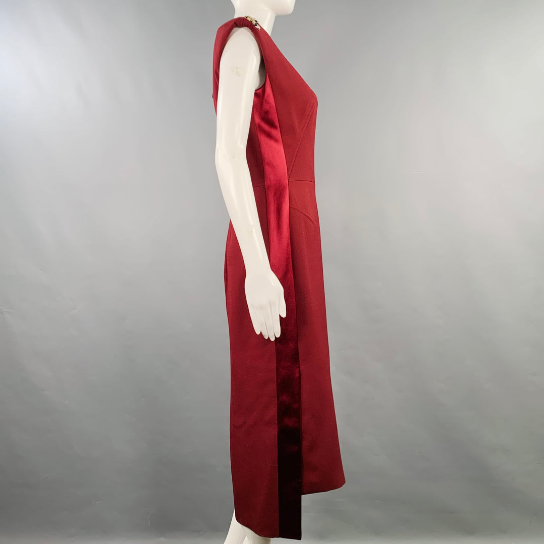 ALEXANDER MCQUEEN Size 6 Burgundy Gold Wool Silk Applique Sleeveless D Sui Generis Designer Consignment ALEXANDER MCQUEEN Size 6 Burgundy Gold Wool Silk Applique Sleeveless D Sui Generis Designer Consignment