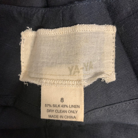YA YA Size 8 Black Silk Linen Wide Leg Pants