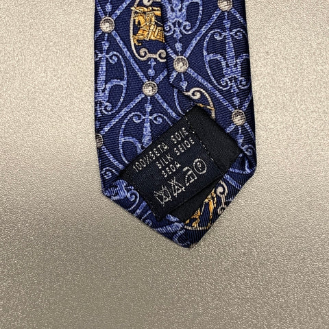 BURBERRY Blue Gold Diamond Silk Tie