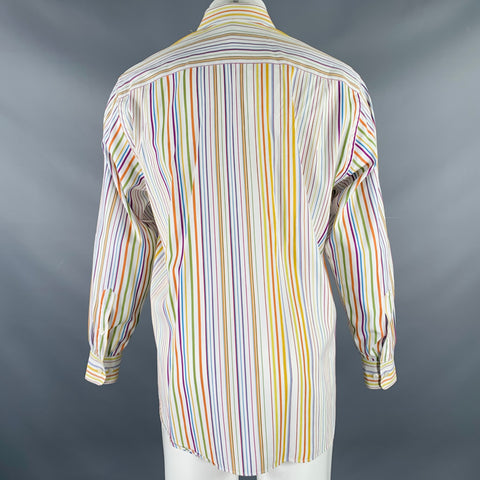 BRIONI Size M White Multi Color Stripe Cotton Button Up Long Sleeve Shirt