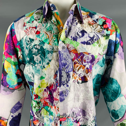 ROBERT GRAHAM Size S White Multi Color Watercolor Cotton Long Sleeve Shirt