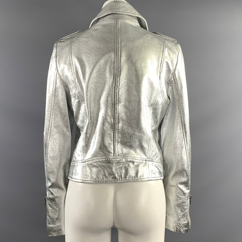 LAMARQUE Size M Silver Leather Metallic Biker Jacket