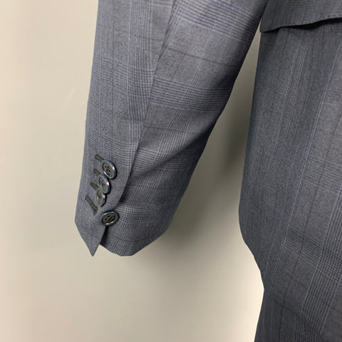 ERMENEGILDO ZEGNA Size 40 Navy Glenplaid Wool / Silk Double Breasted Suit
