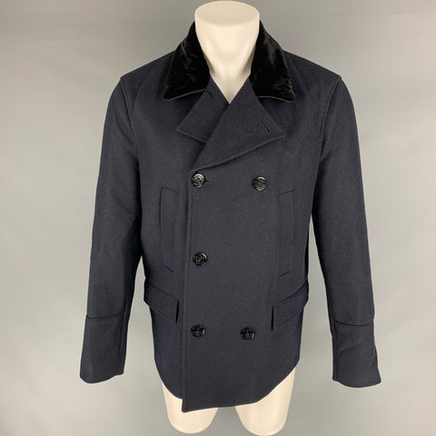 THE KOOPLES Size 40 Navy Solid Wool Blend Peacoat Coat