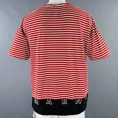 MARNI Size 44 Red White Black Stripe Cotton Drawstring T-shirt