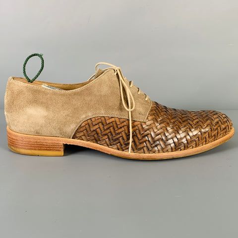 GIORGIO ARMANI Size 9 Brown Taupe Woven Leather Lace Up Shoes