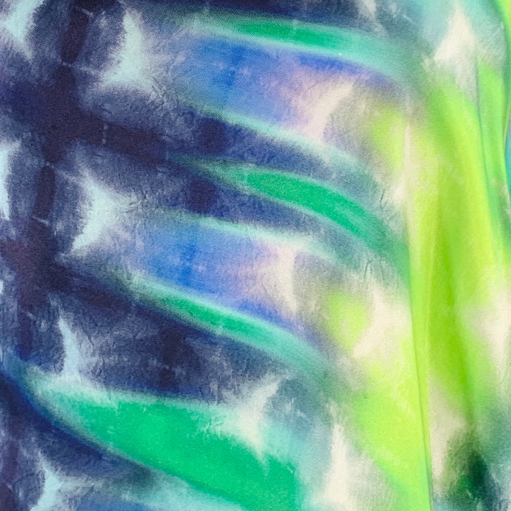 PRABAL GURUNG Size 6 Blue Green Silk Tie Dye Asymmetrical Batwing Midi Dress