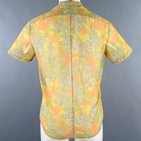 DRIES VAN NOTEN Size 38 Yellow Orange Abstract Floral Short Sleeve Shirt