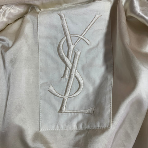 YVES SAINT LAURENT Vintage Size 40 Cream Red Plaid Wool Mohair Double Breasted Shawl Lapel Coat