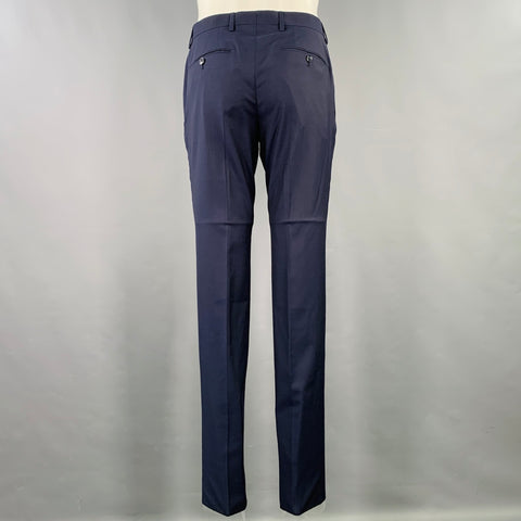 LARDINI Size 38 Navy Black Wool Double Breasted Tuxedo