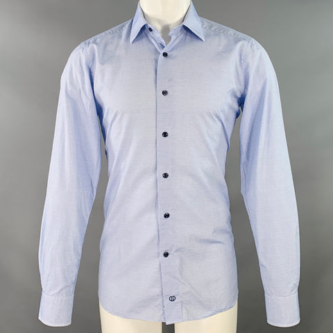DAVID DONAHUE Size M Blue White Checkered Cotton Trim Fit Long Sleeve Shirt