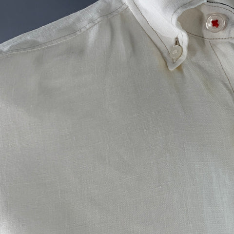 BURBERRY BRIT Size S White Taupe Contrast Stitch Button Down Collar Linen Long Sleeve Shirt