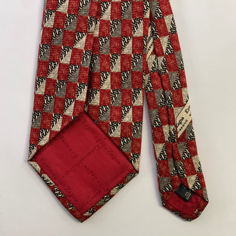 ERMENEGILDO ZEGNA One Size Red Cream Abstract Silk Tie