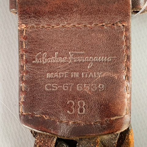 SALVATORE FERRAGAMO Taille 38 Ceinture en cuir tressé marron foncé argenté