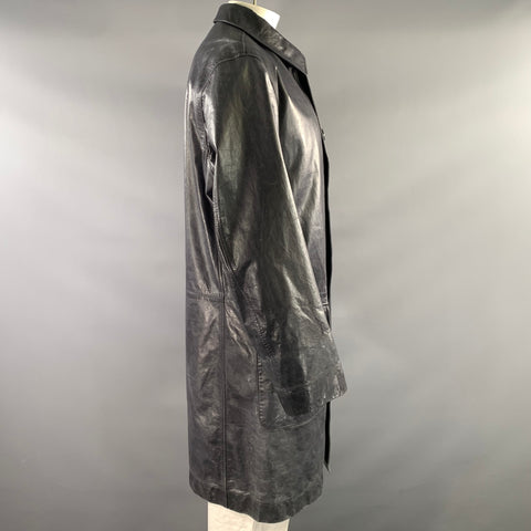 ISSEY MIYAKE Size XL Navy ME18-LA002 Leather Trench Coat