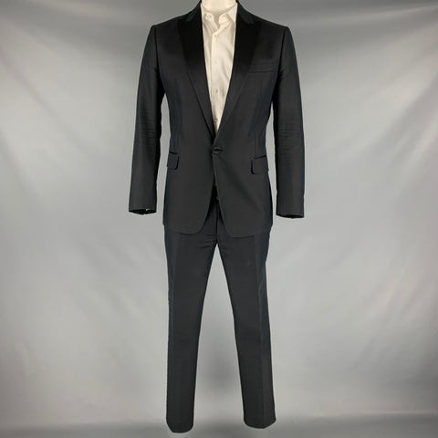 DSQUARED2 Size 44 Black Cotton Silk Peak Lapel Tuxedo