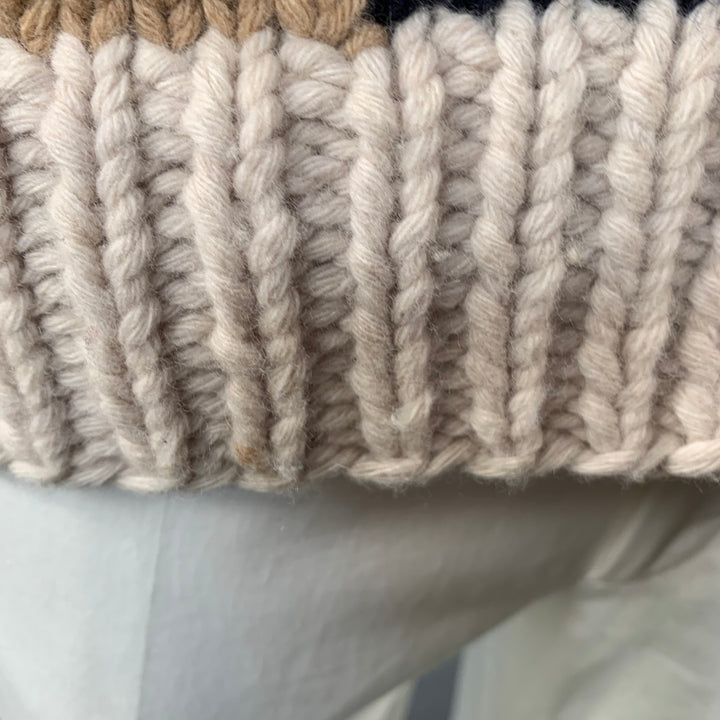 BARENA Size XL Grey Tan Brown Patchwork Virgin Wool Shawl Collar Cardigan