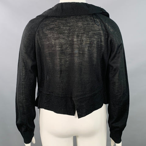 NEIMAN MARCUS Size XL Black Acrylic Wool Ruffled Open Front Cardigan