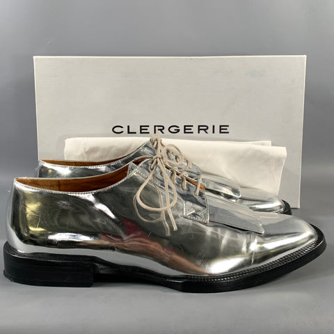 ROBERT CLERGERIE Size 8 Silver Metallic Leather Eyelash Lace Up Shoes