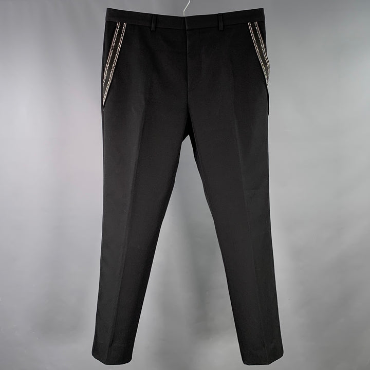 GIVENCHY Size 36 Black White Twill Polyester Wool Flat Front Dress Pants