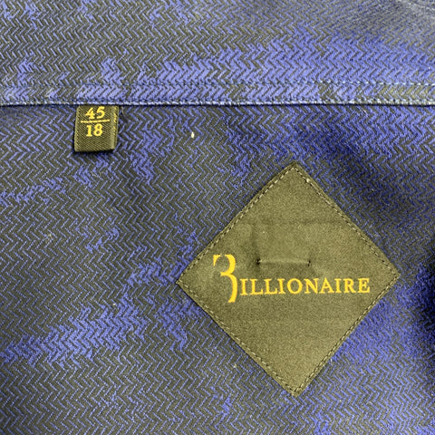 BILLIONAIRE COUTURE Size XL Blue Black Herringbone Long Sleeve Shirt