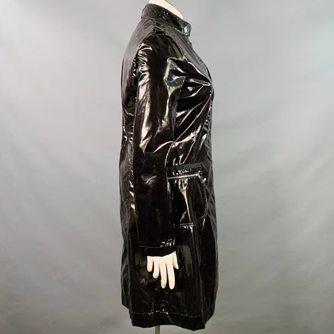 EMPORIO ARMANI Size 12 Black Polyester Cotton Epaulets Zip Pockets Hidden Snaps Coat