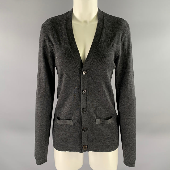 RALPH LAUREN Size M Charcoal Wool V-Neck Cardigan