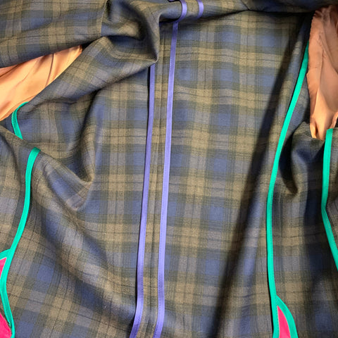 Costume croisé en laine à revers crantés PAUL SMITH, taille 38, motif écossais bleu marine et marron