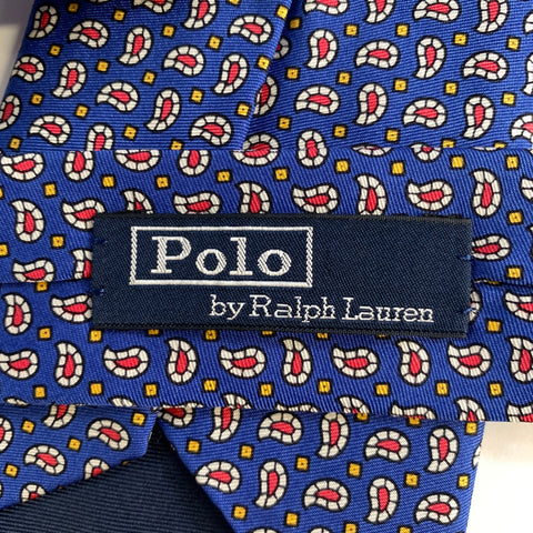 POLO Navy Red Yellow Paisley Grid Dot Silk Tie