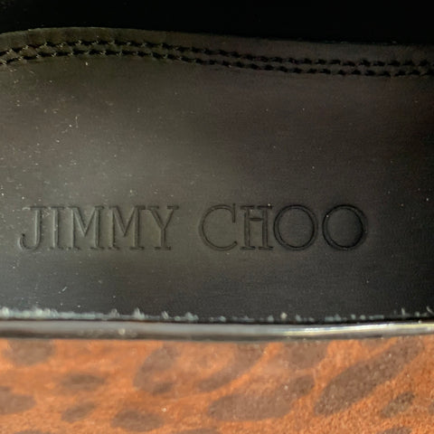 JIMMY CHOO Size 11 Brown Black Animal Print Velvet Slip On Loafers