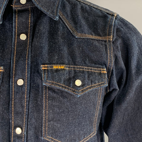 IRON HEART Size S Navy Indigo Contrast Stitch Denim Snaps Long Sleeve Shirt