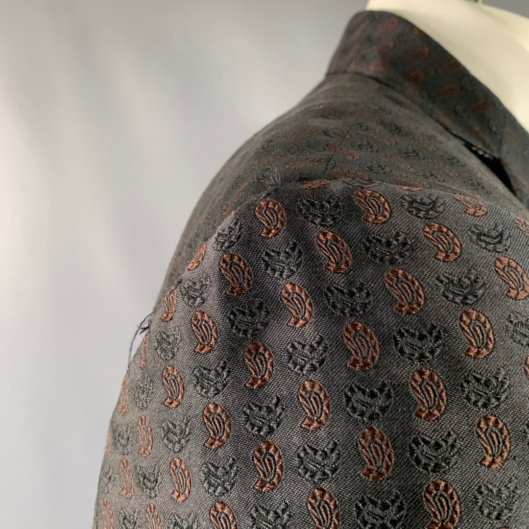 ETRO Size 44 Black Brown Paisley Silk Blend Jacquard Notch Lapel Sport Coat