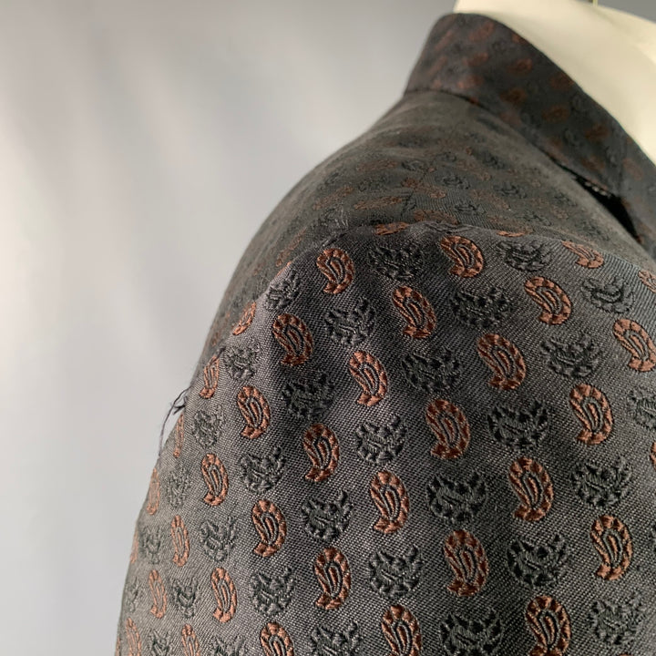ETRO Size 44 Black Brown Paisley Silk Blend Jacquard Notch Lapel Sport Coat