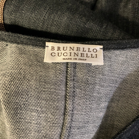 BRUNELLO CUCINELLI Size L Grey Indigo Silk High Low Mid Calf Dress