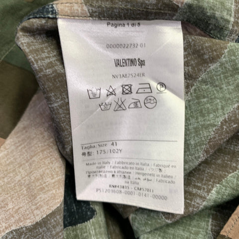 VALENTINO Size M Green Olive Blue Camouflage Cotton One Pocket Track Stripe Long Sleeve Shirt