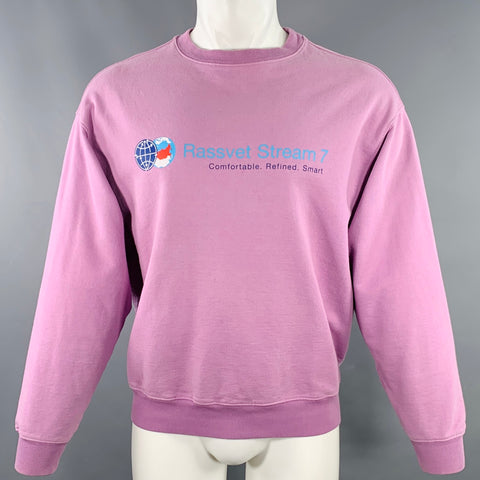 RASSVET Size S Purple Blue Print Cotton Crew Neck Sweatshirt
