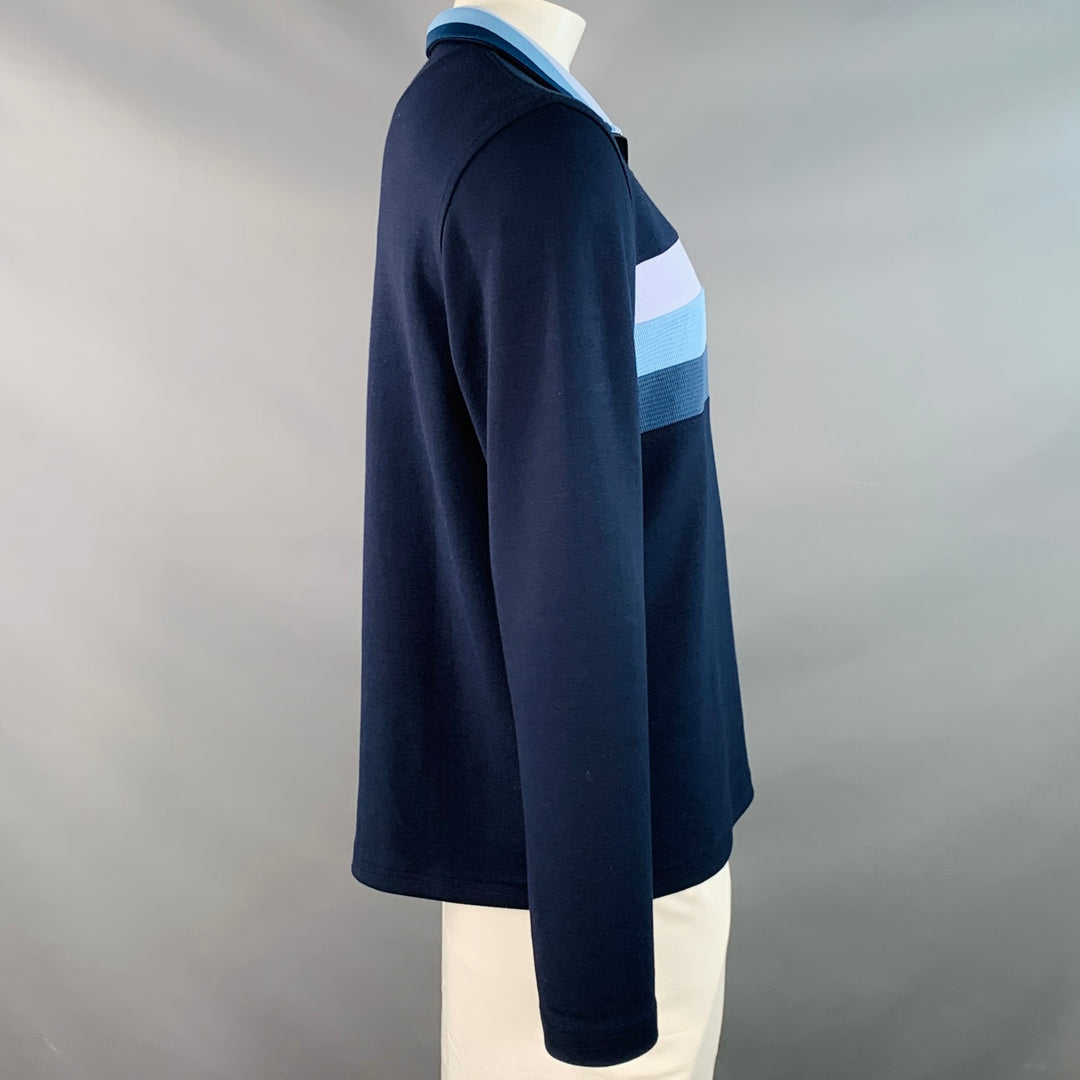 TED BAKER Size L Longman Navy Blue White Stripe Polyester Blend 1/4 Zip Sweatshirt