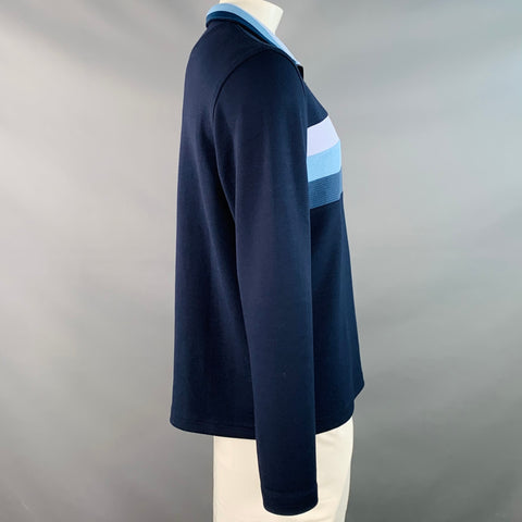 TED BAKER Size L Longman Navy Blue White Stripe Polyester Blend 1/4 Zip Sweatshirt