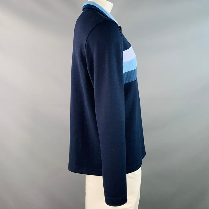 TED BAKER Size L Longman Navy Blue White Stripe Polyester Blend 1/4 Zip Sweatshirt