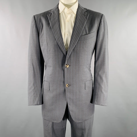 ERMENEGILDO ZEGNA Size 46 Grey Blue Pinstripe Wool Suit