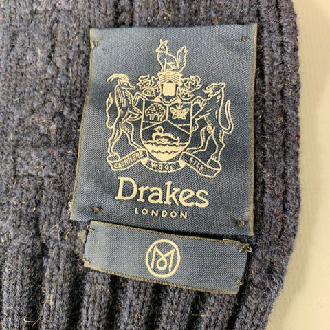 DRAKES LONDON Navy Beige Red Color Block Lambswool Knit Scarf
