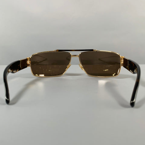 GUCCI Gold Tortoise Shell Aviator Square Sunglasses