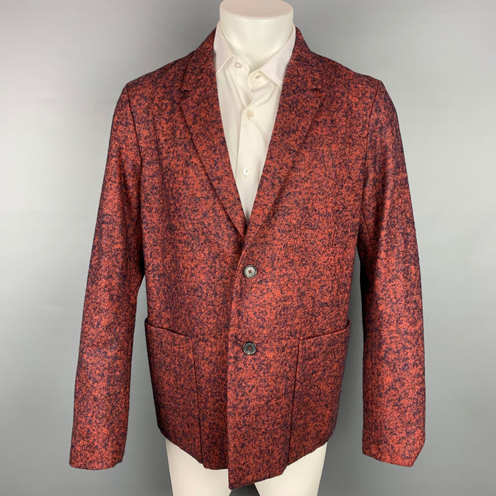 JIL SANDER Size 40 Brick & Black Tweed Wool Blend Notch Lapel Sport Coat