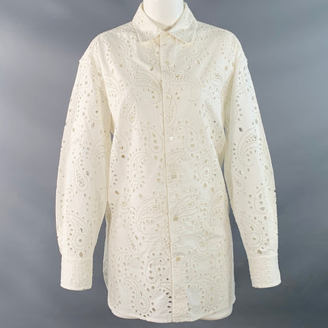 NILI LOTAN Size M Mael Cream Cotton Paisley Eyelet Button Up Shirt