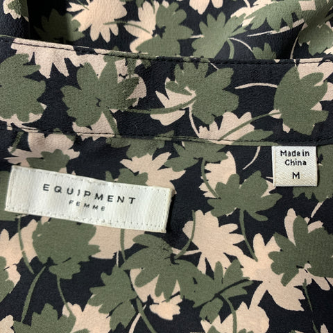 EQUIPMENT Size M Black Green & Beige Silk Leafs Button Up Casual Top