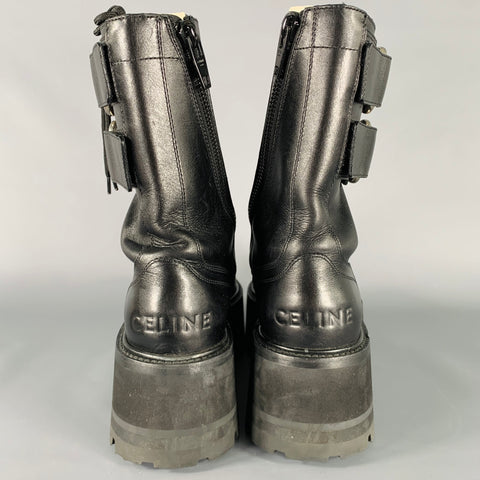 CELINE Size 8 SS23 -Bulky Maxx- Black Leather Platform Boots