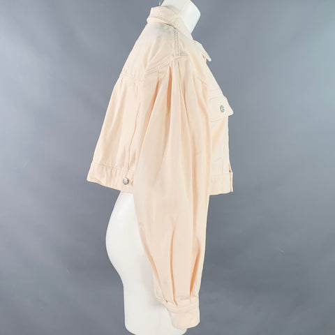 NA-KD Size 4 Cream Cotton Denim Twill Bishop Sleeve Cropped Jacket